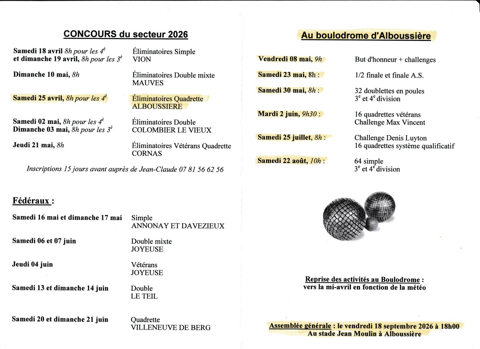 CALENDRIER CONCOURS